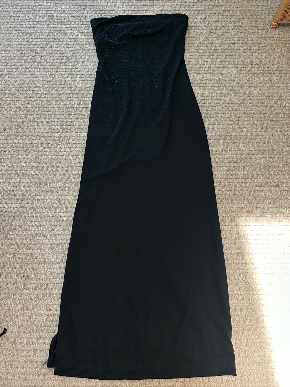 Express Vintage y2k Black Strapless Side Slit Bodycon Glitter Maxi Dress Sz 6
